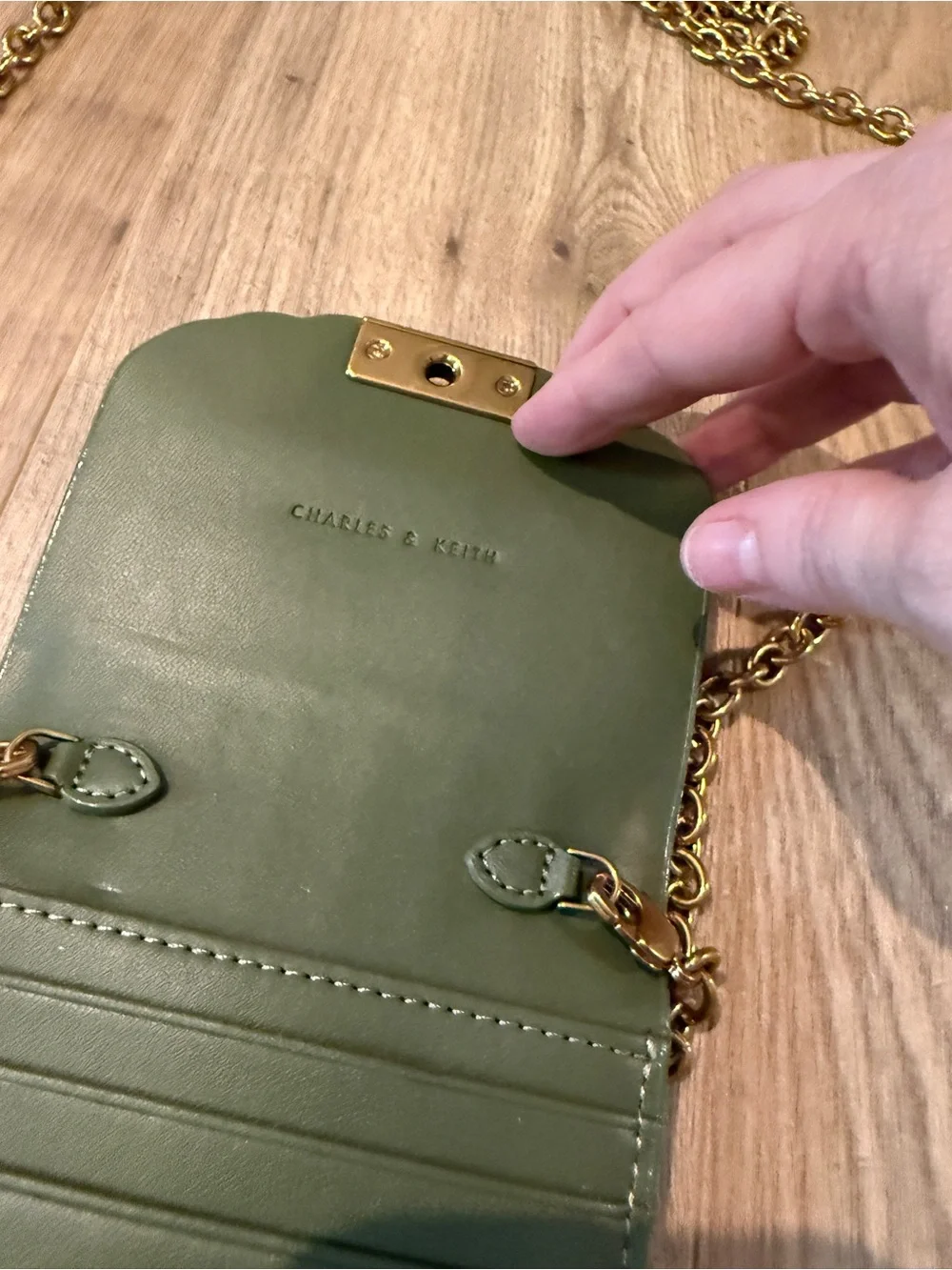 Charles & Keith Olive Quilted Crossbody with Gold Chain - Picture 3 of 8